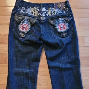 Early 2000s Kanji Japanese designer embroidered jeans